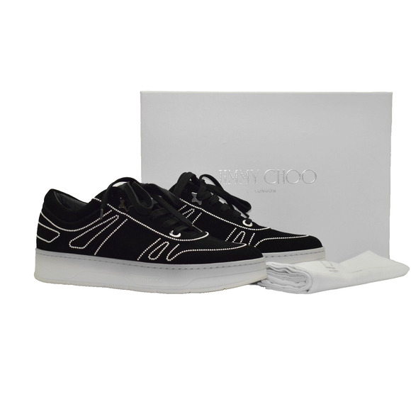 H0 NIB JIMMY CHOO Black Suede W/Pearl Outline Hawaii Sneaker Shoes Size 39 $650 - Picture 2 of 9